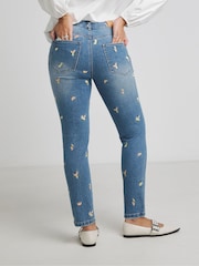 Simply Be Blue Slim Fruit Embroidered Mom Jeans - Image 2 of 4