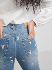 Simply Be Blue Slim Fruit Embroidered Mom Jeans - Image 3 of 4