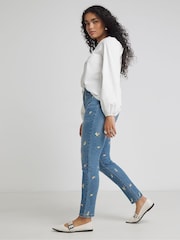 Simply Be Blue Slim Fruit Embroidered Mom Jeans - Image 4 of 4
