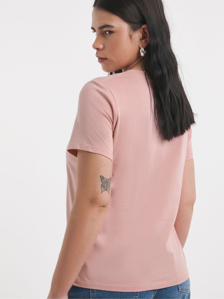 Simply Be Pink Embellished Neckline T-Shirt - Image 2 of 4