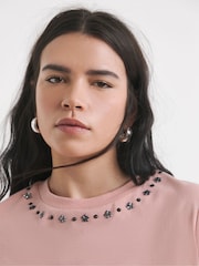 Simply Be Pink Embellished Neckline T-Shirt - Image 3 of 4