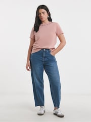 Simply Be Pink Embellished Neckline T-Shirt - Image 4 of 4