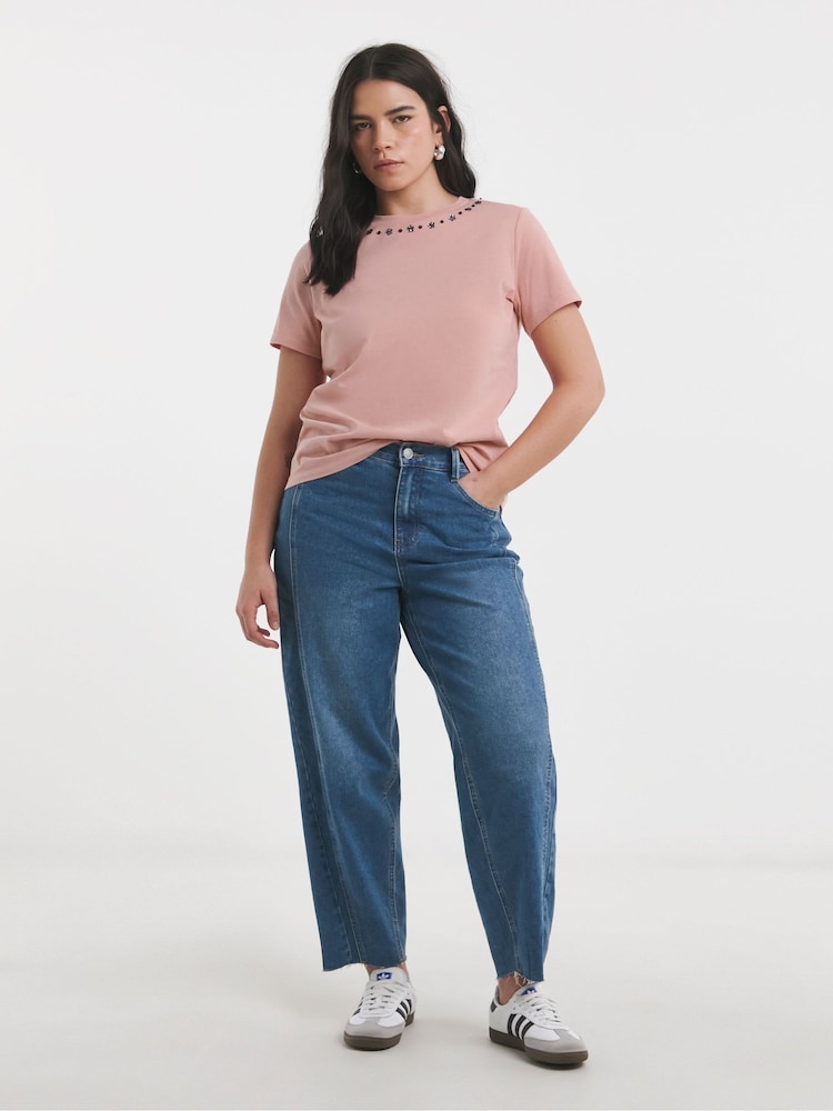Simply Be Pink Embellished Neckline T-Shirt - Image 4 of 4