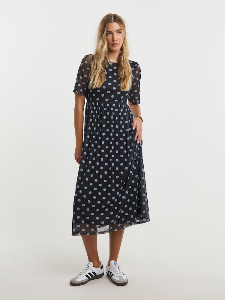 Simply Be Disty Print Mesh Short Sleeve Midi Dress - Image 1 of 4 Simply Be Disty Print Mesh Short Sleeve Midi Dress - Image 1 of 4