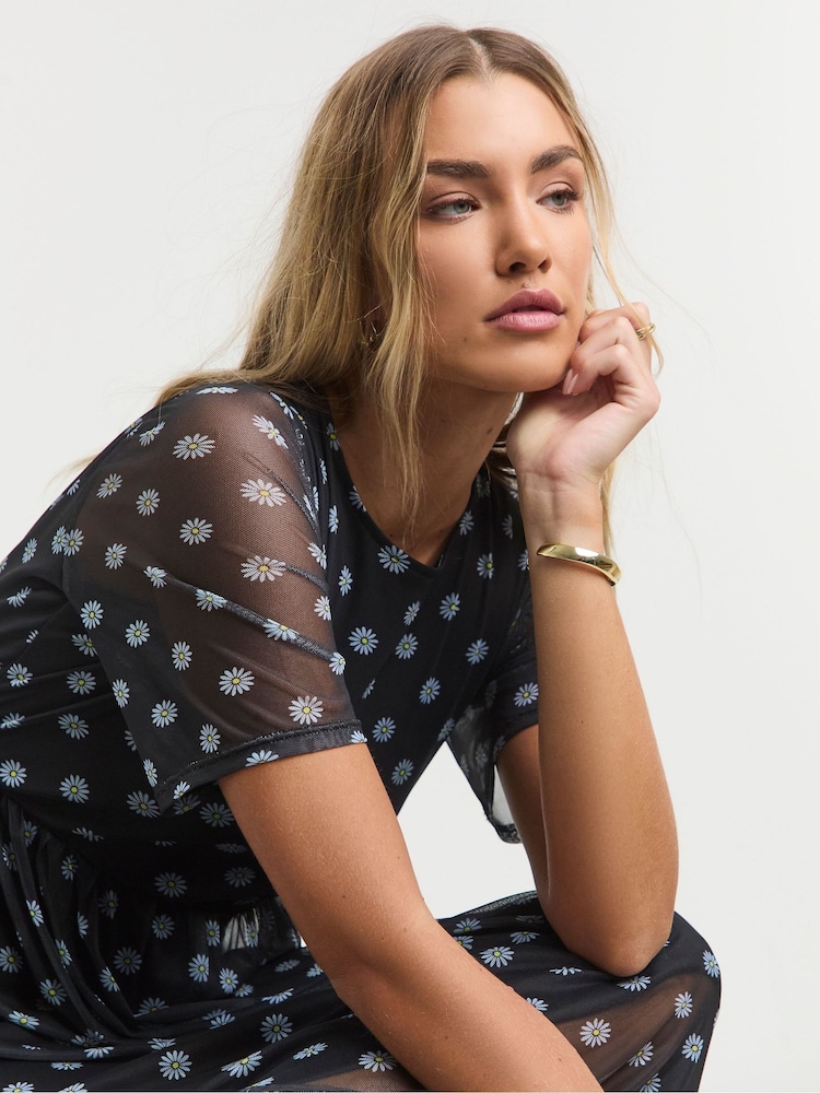 Buy Simply Be Disty Print Mesh Short Sleeve Midi Dress from Next USA