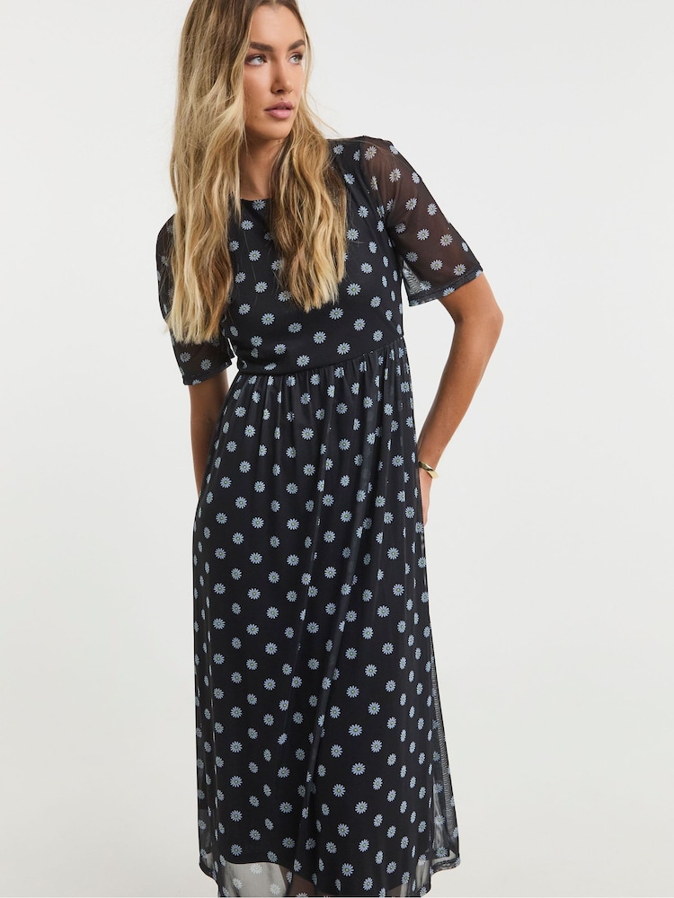 Simply Be Disty Print Mesh Short Sleeve Midi Dress - Image 4 of 4 Simply Be Disty Print Mesh Short Sleeve Midi Dress - Image 4 of 4
