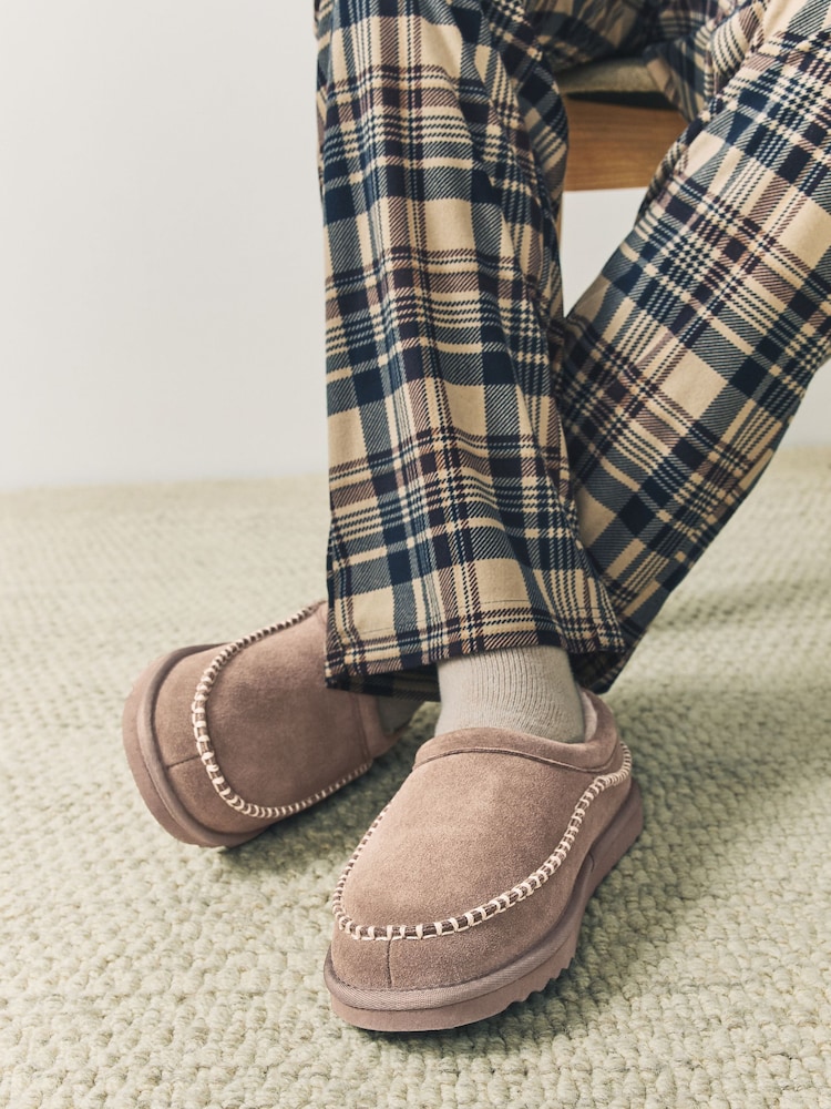 Brown Signature Suede Stitch Detail Slippers - Image 2 of 7