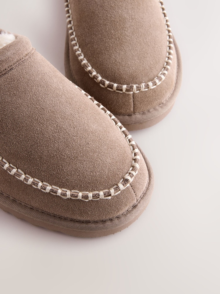 Brown Signature Suede Stitch Detail Slippers - Image 7 of 7