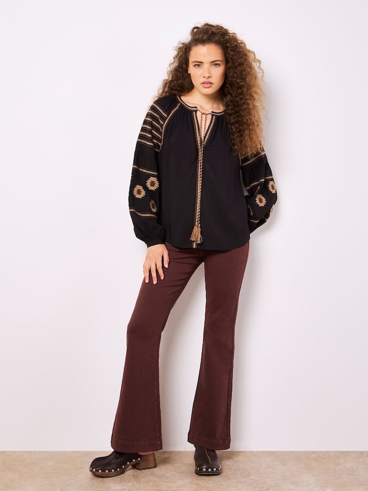 Apricot Black Tassel Embroidered Blouse - Image 4 of 4
