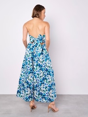 Apricot Blue Ikat Floral Print Bardot 100% Cotton Jumpsuit - Image 2 of 4