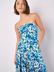 Apricot Blue Ikat Floral Print Bardot 100% Cotton Jumpsuit - Image 4 of 4