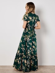Apricot Green Watercolour Floral Smock Maxi Dress - Image 2 of 4