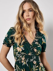 Apricot Green Watercolour Floral Smock Maxi Dress - Image 4 of 4