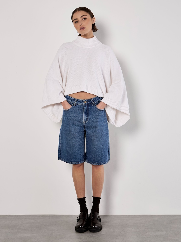 Apricot White Cotton Mix Mock Neck Cape Jumper - Image 1 of 5 Apricot White Cotton Mix Mock Neck Cape Jumper - Image 1 of 5