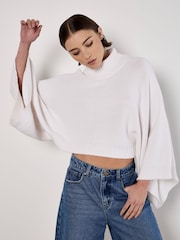 Apricot White Cotton Mix Mock Neck Cape Jumper - Image 2 of 5