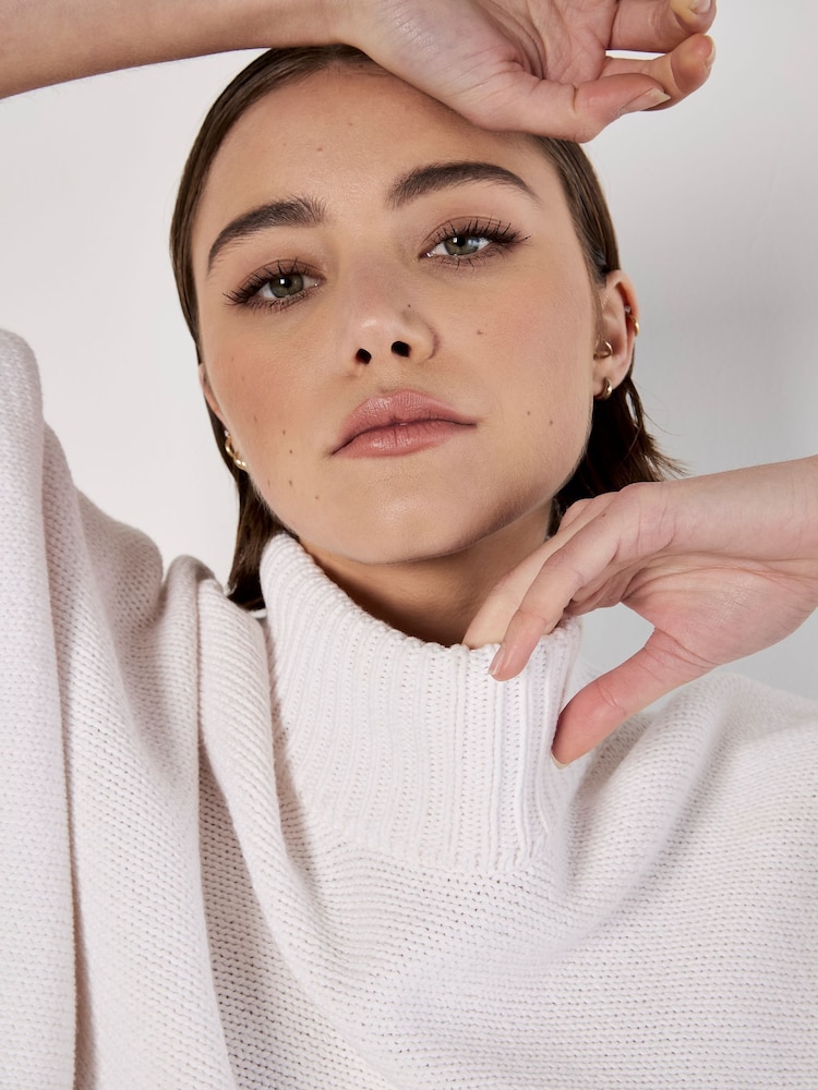 Apricot White Cotton Mix Mock Neck Cape Jumper - Image 4 of 5