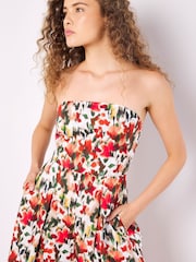 Apricot Red Ikat Floral Print Bardot 100% Cotton Jumpsuit - Image 5 of 6
