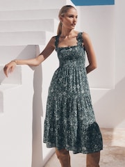 Apricot Blue Voile Ditsy Midi Dress - Image 1 of 5
