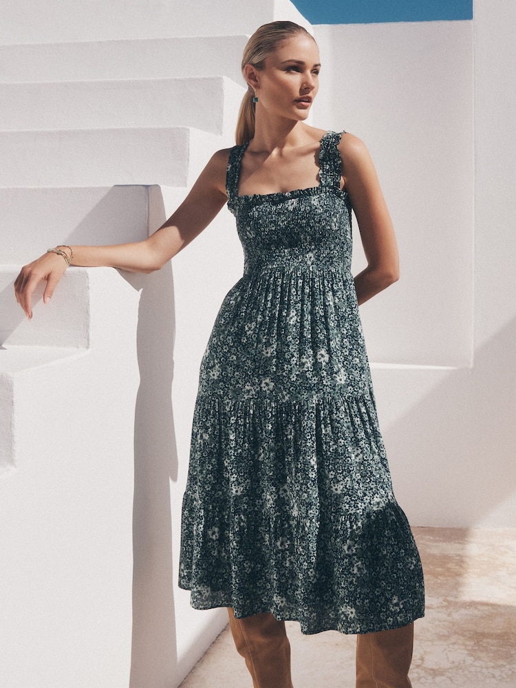 Apricot Blue Voile Ditsy Midi Dress - Image 1 of 5