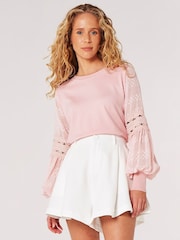 Apricot Pink Chiffon and Crochet Sleeve Jumper - Image 1 of 4