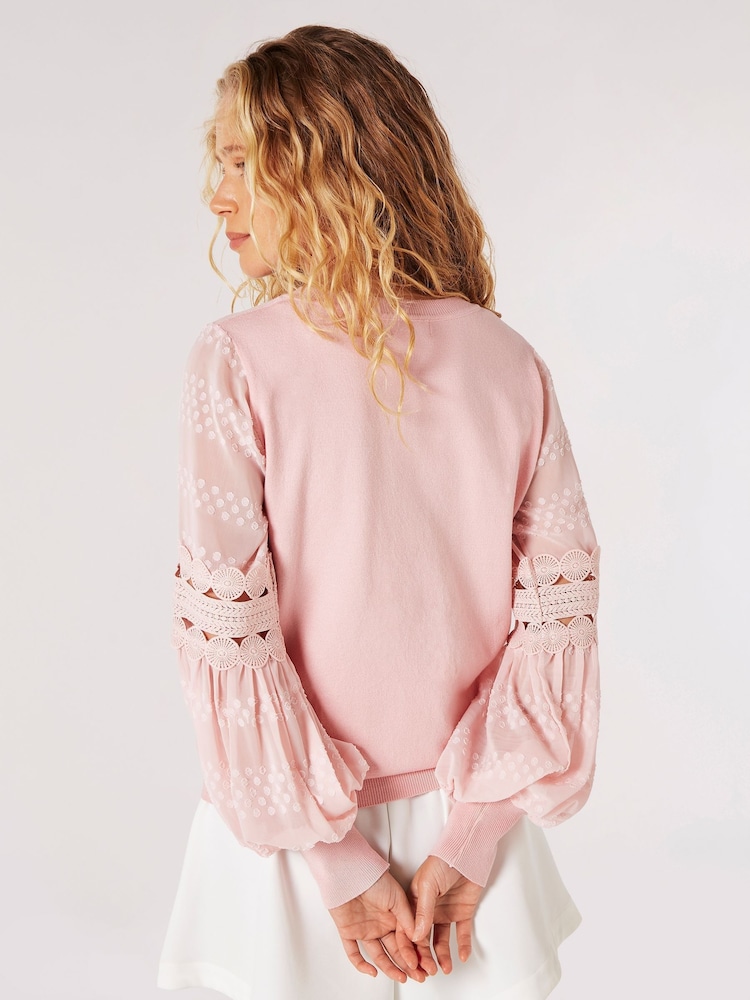 Apricot Pink Chiffon and Crochet Sleeve Jumper - Image 2 of 4