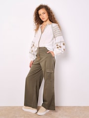 Apricot White Tassel Embroidered Blouse - Image 1 of 5