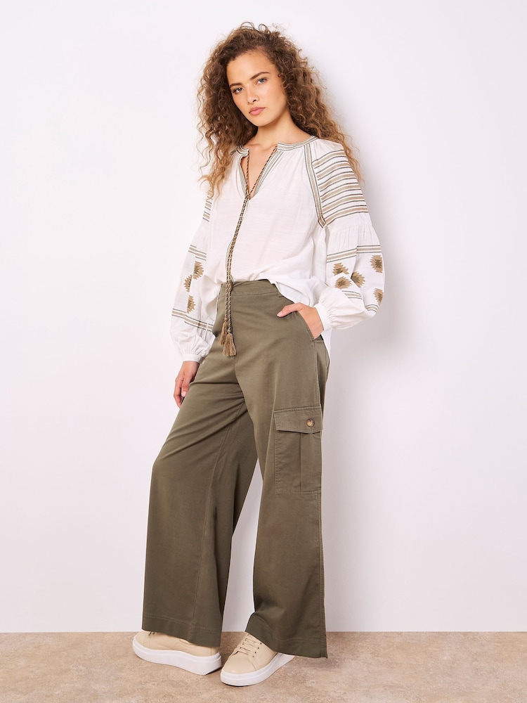 Apricot White Tassel Embroidered Blouse - Image 1 of 5