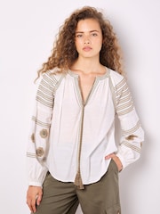 Apricot White Tassel Embroidered Blouse - Image 3 of 5