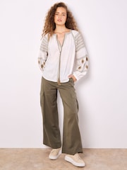 Apricot White Tassel Embroidered Blouse - Image 4 of 5