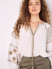 Apricot White Tassel Embroidered Blouse - Image 5 of 5