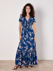 Apricot Blue Watercolour Floral Smock Maxi Dress - Image 2 of 5