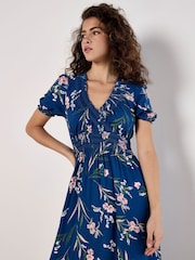 Apricot Blue Watercolour Floral Smock Maxi Dress - Image 3 of 5