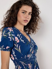 Apricot Blue Watercolour Floral Smock Maxi Dress - Image 4 of 5