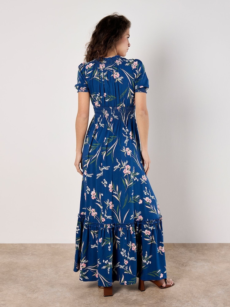 Apricot Blue Watercolour Floral Smock Maxi Dress - Image 5 of 5