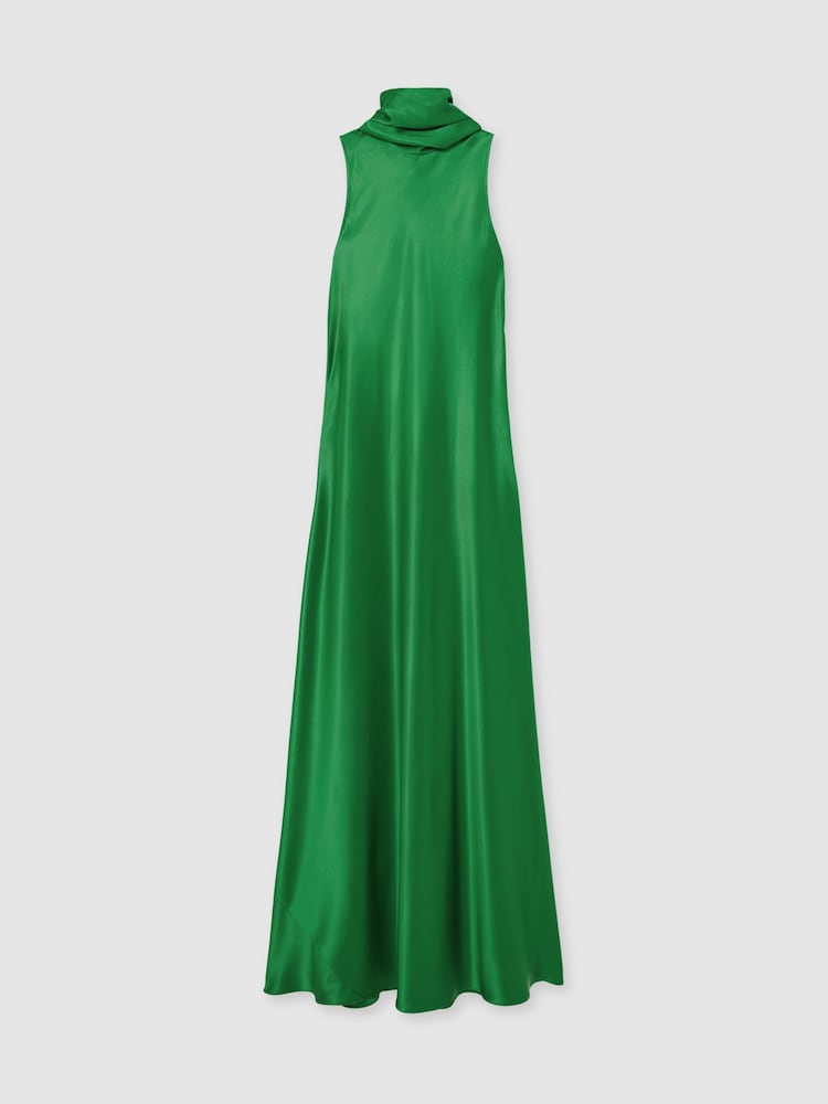 Reiss Green Fae Petite Satin Cape Maxi Dress - Image 2 of 8
