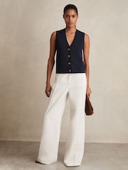 Reiss Navy Gaia Knitted Button Through Vest - Image 1 of 5