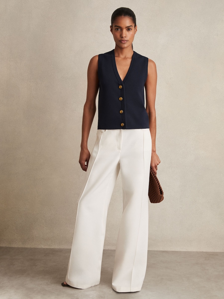 Reiss Navy Gaia Knitted Button Through Vest - Image 1 of 5
