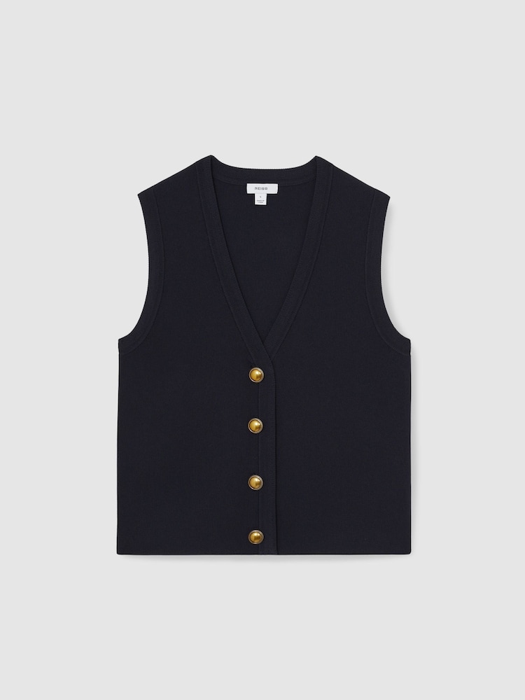 Reiss Navy Gaia Knitted Button Through Vest - Image 2 of 5