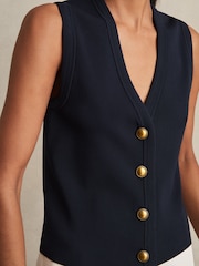 Reiss Navy Gaia Knitted Button Through Vest - Image 3 of 5