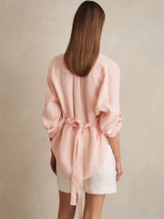 Rosa pálido - Camisa de lino con lazo en la espalda Leora de Reiss - Imagen 1 de 6