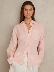 Rosa pálido - Camisa de lino con lazo en la espalda Leora de Reiss - Imagen 3 de 6