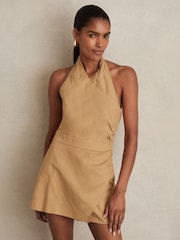 Reiss Camel Pia Lyocell Cotton Halter Skort Playsuit - Image 1 of 6