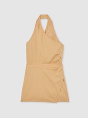 Reiss Camel Pia Lyocell Cotton Halter Skort Playsuit - Image 2 of 6