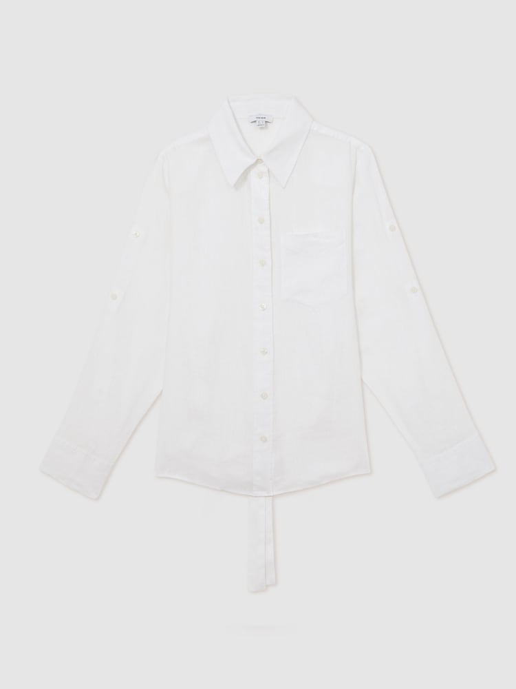 Reiss White Leora Linen Tie-Back Shirt - Image 2 of 6