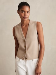 Reiss Neutral Gaia Knitted Button Through Vest - Image 1 of 6