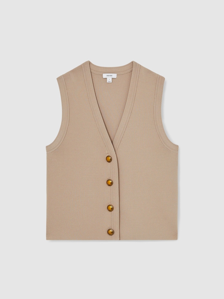 Reiss Neutral Gaia Knitted Button Through Vest - Image 2 of 6