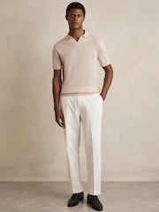 Beige - Reiss Duchie Merino Wool Open-Collar Polo Shirt - Bild 1 von 6