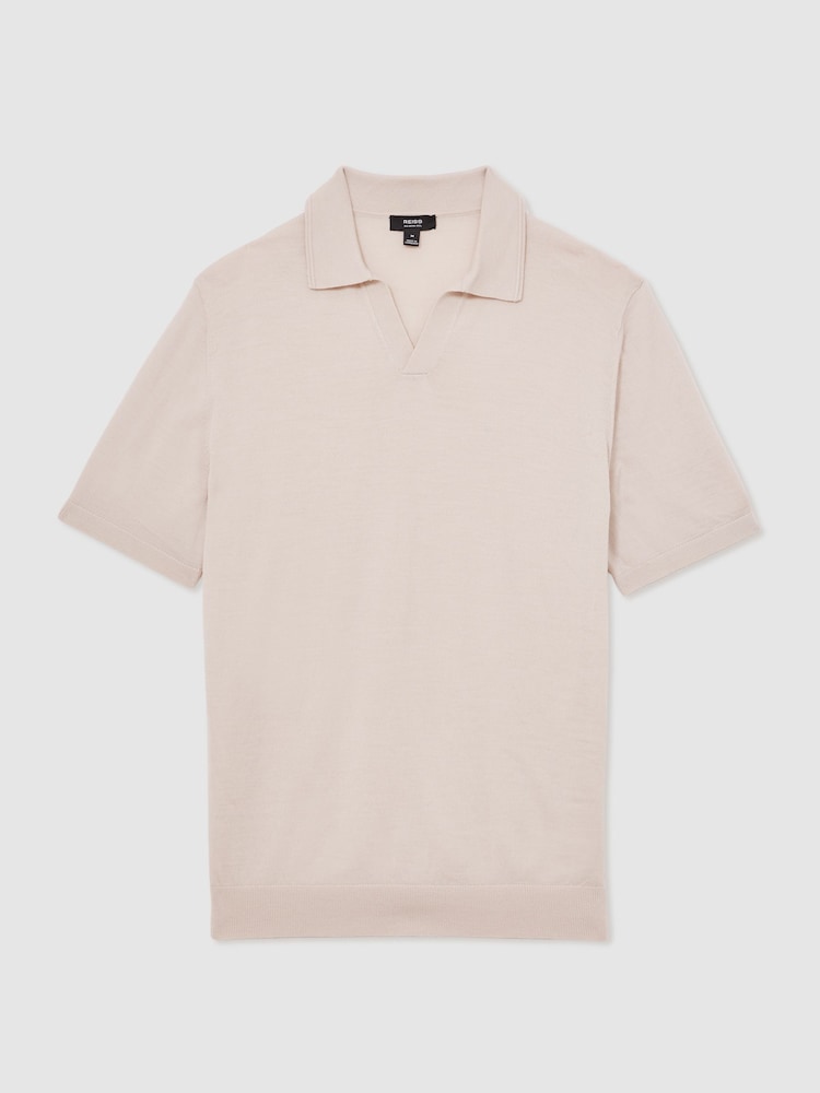 Beige - Reiss Duchie Merino Wool Open-Collar Polo Shirt - Bild 2 von 6
