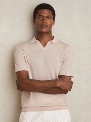 Beige - Reiss Duchie Merino Wool Open-Collar Polo Shirt - Bild 3 von 6