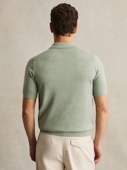 Reiss Sage Green Melange Duchie Merino Wool Open-Collar Polo Shirt - Image 5 of 6
